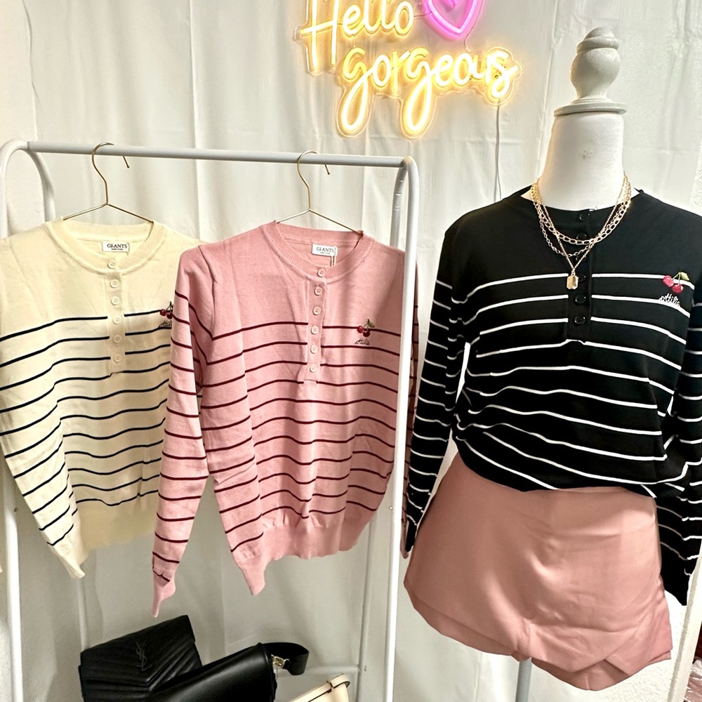 Striped Cherry Cardigan - Sweet and stylish! 🍒